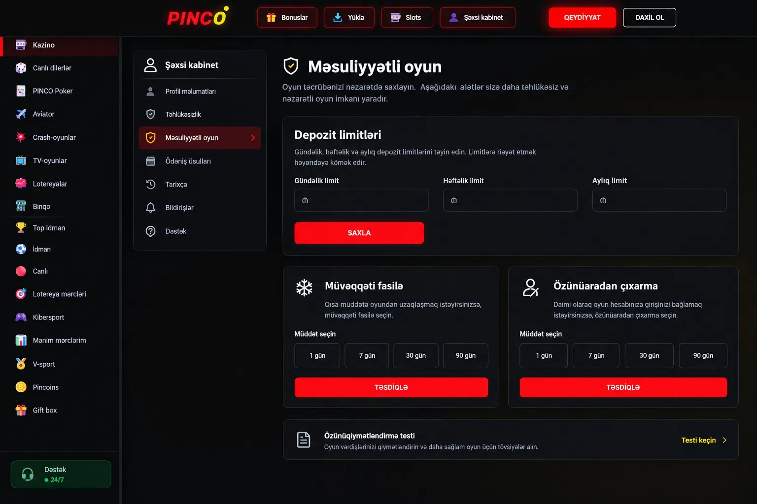 Hesab məlumatlarının və şəxsi verilənlərin qorunması — Pinco Casino AZ